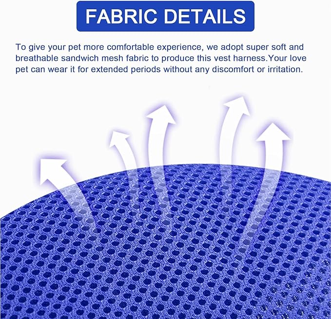 Cat Harness and Leash Set, Upgraded Escape Proof Adjustable Vest with Lead for Kitten Puppy Outdoor Walking, Soft Breathable Mesh Jacket with Reflective Strips for Dark Night (M, Klein Blue)