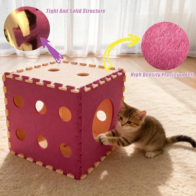 Larger-Size Interactive Cat Toys for Indoor Cats, Kitten Toys, Catnip Toys, Cat Wand, Feather Wand, Bells & Balls for Indoor Cats,30 Pcs Puzzle Box with Cooling Mat