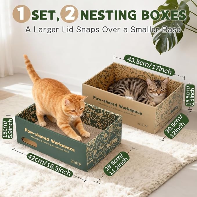 6 Pack Cat Scratch Pad with Nested Boxes, Space-Saving Cat Scratcher Set, Reversible Pads with 2 Lounge Beds for Indoor Cats & Kittens