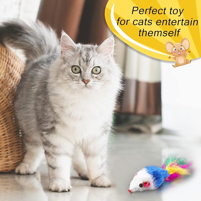 Syhood 120 Pcs Fur Mice Cat Toys Bulk for Indoor Cats Catnip Mouse Toys with Rattle Sound Rattle Mice Pets Kitten Interactive Play Assorted Color