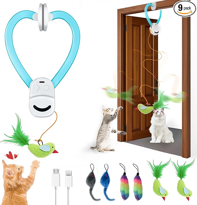 CATPICK Interactive Cat Toys for Indoor Cats - Automatic Flying Bird & Mouse Doorway Hanging Toy, USB Rechargeable Electric Kitten Toy for Hunting Instinct, Enrichment & Exercise, 2 Birds & 1 Mouse