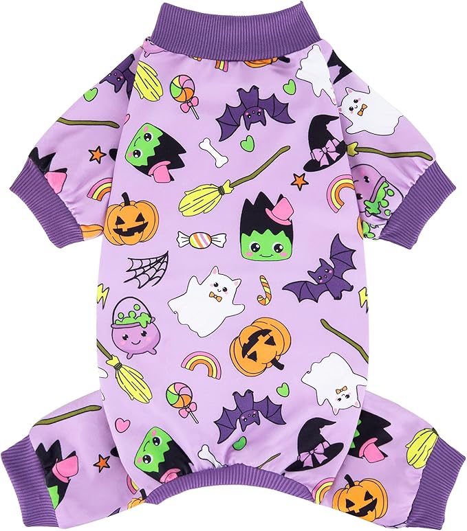 XPUDAC Halloween Dog Clothes Comfy Strechy Puppy Pajamas Cute Pet Onesies for Small Medium Dogs Boy Girl Cat Apparel Pet Outfit Purple, M