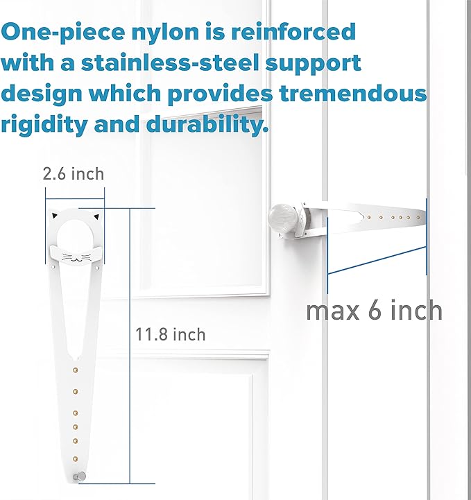 Neobay Cat Door Latch with Stabilizer, 7 Sizes Adjustable Cat Door Holder Latch, Keeps Dog Out of Litter Box, No-Drill & Portable for Interior Doors, White, 2 Packs