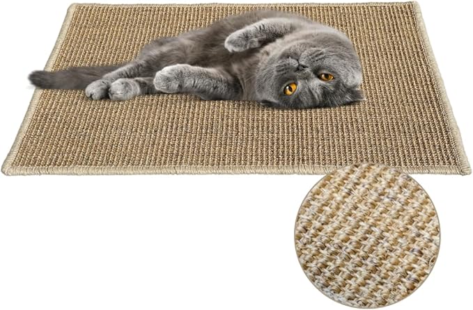 Premium Brazilian Cat Scratcher Mat – 24'' x 16'' Natural Fiber 100% Sisal with Jute Border, Ultra Durable, Scratching Pad, Doormat Rug, Protects Furniture and Carpets (Natural Brown)
