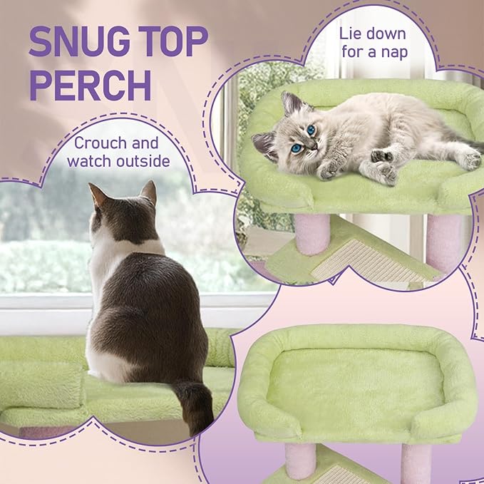 Cat Tree, Carpet Cat Tower for Indoors Cats, Cute Wood Kitty Condo with Scratching Post and Pad, Multi-Level Modern Activity Climbing Furniture for Small and Medium Cats (Pink)