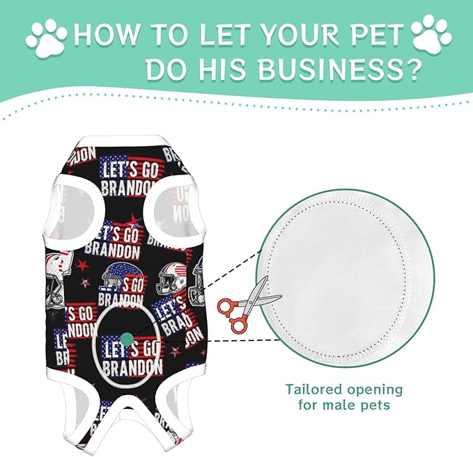 Recovery Suit for Pet Surgical Onesies Bodysuit Abdominal Wound Bandage Lets Go Brandon Black and White American Flag Dog Surgery Suit Female Spay Male Neuter