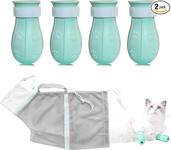 Anti-Scratch Silicone Cat Shoes, Adjustable Multifunctional Anti-Bite Shower Net, Cat Grooming Mesh Bag, Pet Medical Shoes