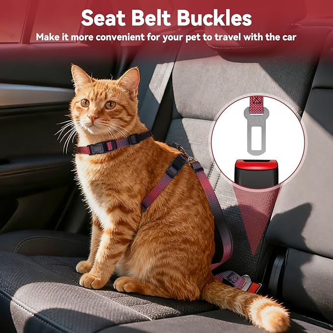 Cat Harness and Leash Set, 3-in-1 Escape Proof Adjustable, Comfortable Soft Lightweight, Safe, Easy to Wear, Walking Travel Kitten Harness for Small Medium Cats （Red
