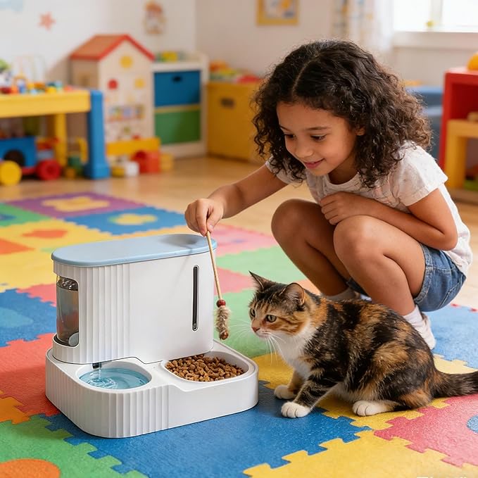 Automatic Cat Feeder and Water | 2 in 1 Puppy Water Feeder - 3L Detachable Automatic Cat Food Dispenser,for Kitten Puppy Home Indoor Vacation Feeding Watering
