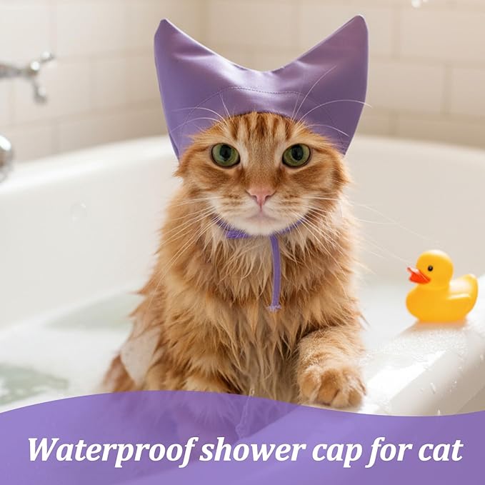 Cat Ear Covers for Bath, Dog Ear Covers for Bath Adjustable Pet Shower Cap Shower Caps Waterproof Small Dog Cat Pet Bathing Drops Guard Grooming Accessories for Kitten Puppy Small Pets Protector