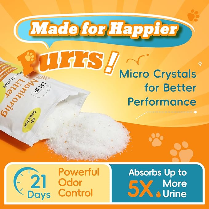 LMJP Health Monitoring Cat Litter — Super Odor Control, Color Changing for Early UTI Detection| 17.2lb, Non Clumping, Low Dust & Tracking, Micro Silica Crystals, Unscented — 3 Month Supply (4 x 4.3lb)