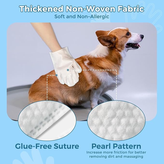 Vannon Extra Thick Pet Bathing Wipes for Dogs & Cats, Cleaning & Odor-Controlling Grooming Gloves, Nourish Fur Glove Wipes for Daily Care and Traveling, Rinse Free, Unscented, 3 Pack, 18 PCS