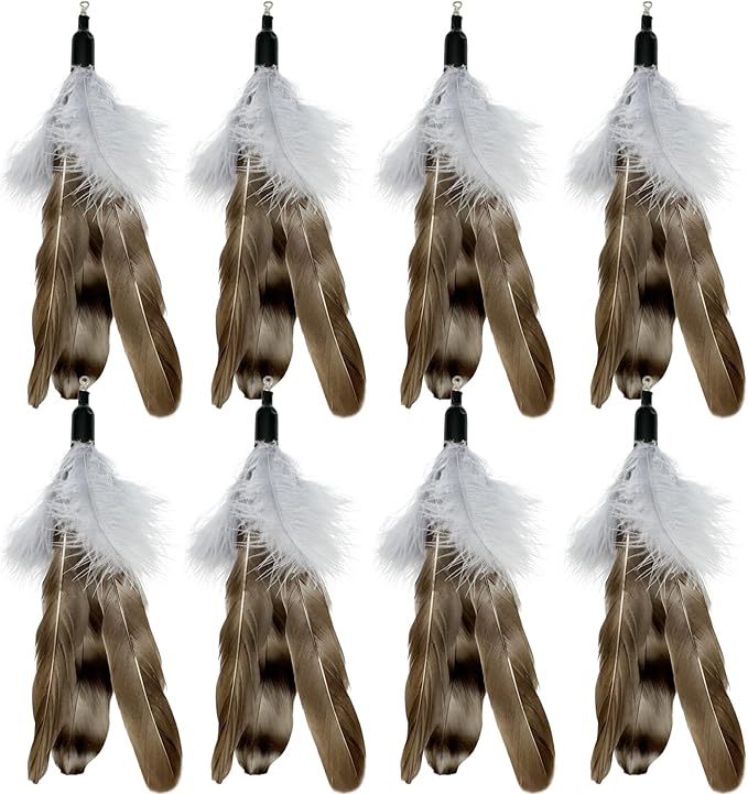 Cat Feather Toys Refills Da Bird Feathers Refills, 8 Pieces Cat Wand Replacement Feathers for Cat Toy, Brown 8PCS