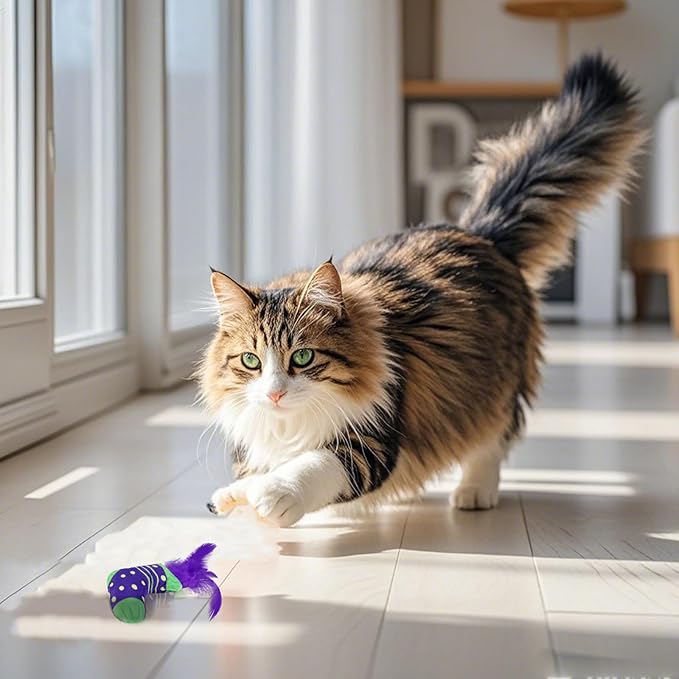Andiker 3PCS Cat Feather Toys, 4.72 Inches Cats Crinkle Toy with Crinkle Paper Cute Sock Shape Lightweight Interactive Cat Toys for Indoor Cats and Kitten Chewing, Biting, Fetching