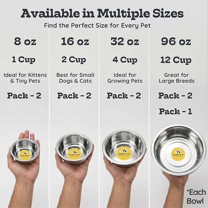 1 Pack Shallow Stainless Steel Cat & Dog Bowls, 12 Cup (96oz), Heavy Duty Pet Feeder Replacement Bowl, Rust Resistant Metal Cat Dishes for Food & Water