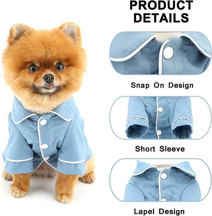 SMALLLEE_LUCKY_STORE Dog Pajamas for Small Medium Dogs Cats Soft Pet Sleepwear Shirts Comfortable Lapel Pjs Loungewear Clothes Bulldog Chihuahua Yorkie Two-Legged Outfit, Blue, XL