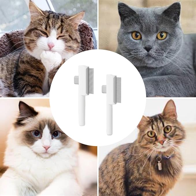2 PCS Cat Brush, Self-Cleaning Dog Brush, Pet Grooming Tool with Long and Short Teeth