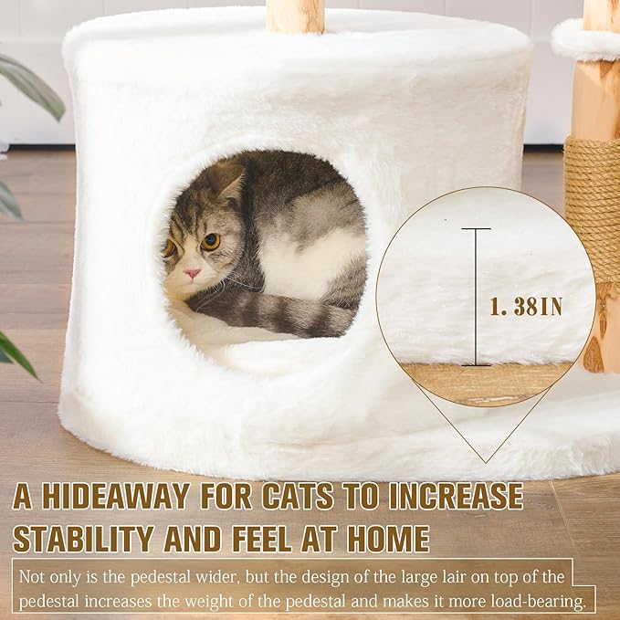 Modern Solid Hardwood Cat Tree Tower for Indoor Cats - Premium Wooden Cat Furniture with Scratching Posts, Cozy Condo, Stable Perch & Non-Tip Base, Multi-Level Play for Small & Medium Cats