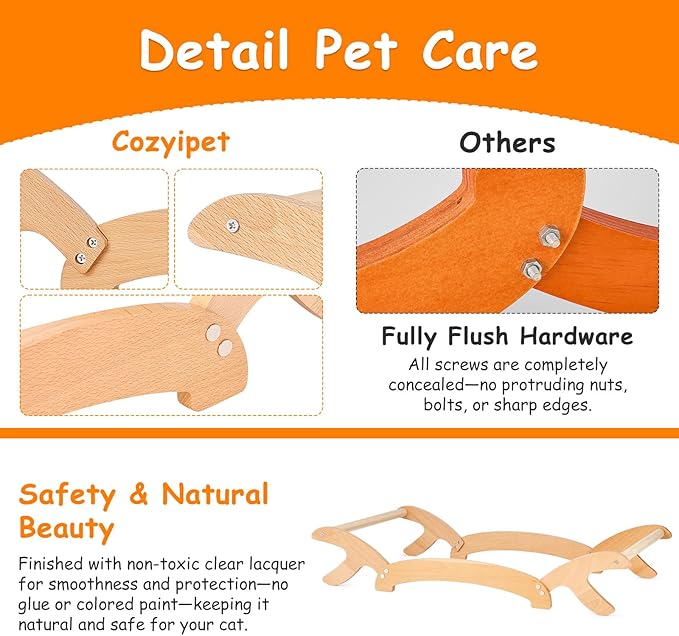 Elevated Cat Bed with Sisal Hammock for Cats, Large Sisal Scratcher Bed for Indoor Cats, Solid Beech Wood Frame up to 22Lbs (26.3" Lx16.1 Dx4.7 H)