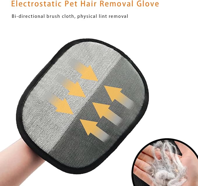 2-Piece Pet Hair Removal & Grooming Kit: Static Hair Remover Glove for Furniture, Carpet, Couch + Gentle Pet Grooming Glove for Cats & Dogs