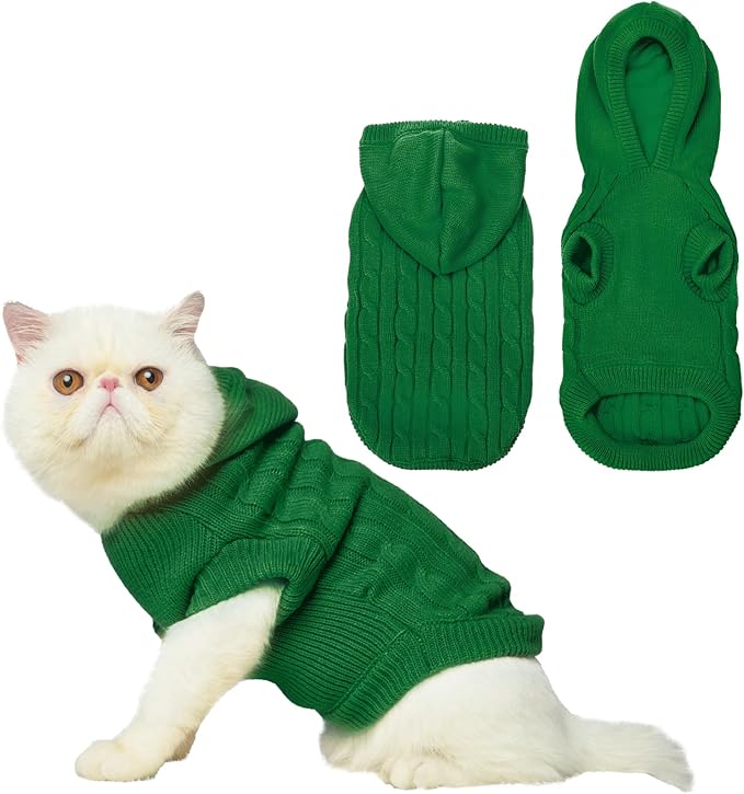 PUPTECK Winter Dog Cat Sweater Coat - Soft Cold Weather Clothes Knitwear for Kitties & Small Dogs Indoor Outdoor Walking Warm, Knitted Classic for Doggies Kitties Girls Boys, Light Green S