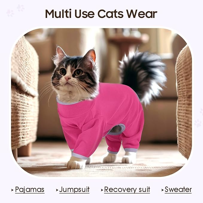 DENTRUN Cat Clothes for Hair Control with Hair Sticky Fabric - Soft Recovery Suit & Breathable Lint-Resistant Cat Sweater for Cats Only, Kitten Onesie Pajamas, XL, Bright Pink