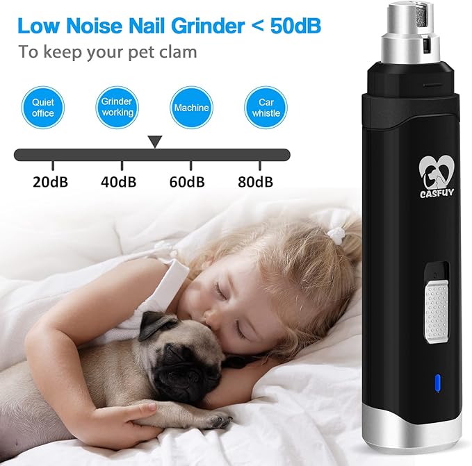 Casfuy Dog Nail Grinder Upgraded - Professional 2-Speed Whisper-Quiet Electric Pet Nail Trimmer Painless Paws Grooming & Smoothing for Small Medium Large Dogs & Cats (Black)
