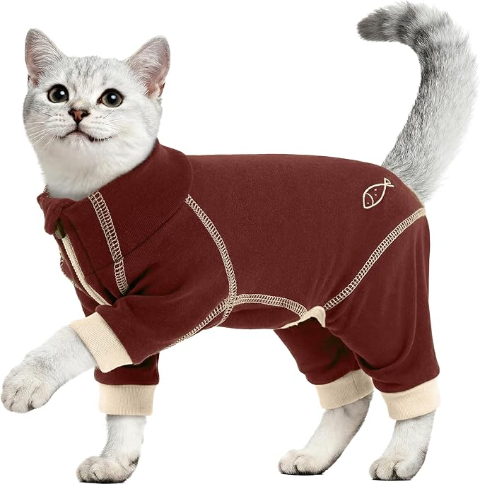ROZKITCH Cat Hair Sticky Sweater Prevent Hair Loss During Shedding Period, Cat Recovery Suit After Surgery for Coving Wound Prevent Licking Brown L