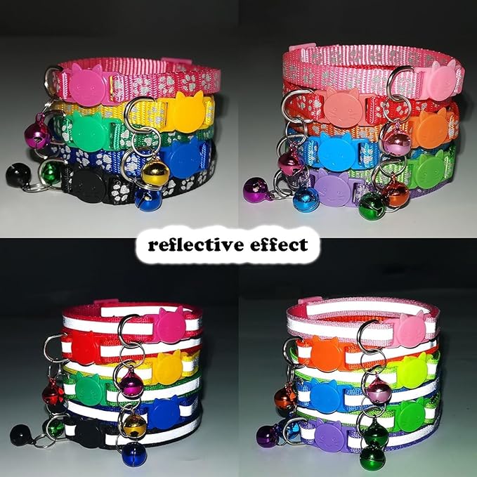2 Pack Kitten Collars, Claw Print Reflective Cat Collar with Bells Breakaway Safety Buckle Adjustable for Girl and Boy Kitty Pets, Dark Blue