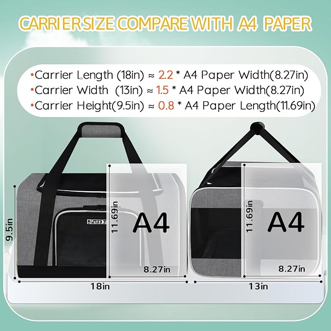 Petskd Pet Carrier 18x13x9.5 Southwest Airline Approved,Pet Travel Carrier Bag for Small Cats and Dogs, Soft Dog Carrier for 1-15 LBS Pets,Dog Cat Carrier with Safety Lock Zipper (Grey)