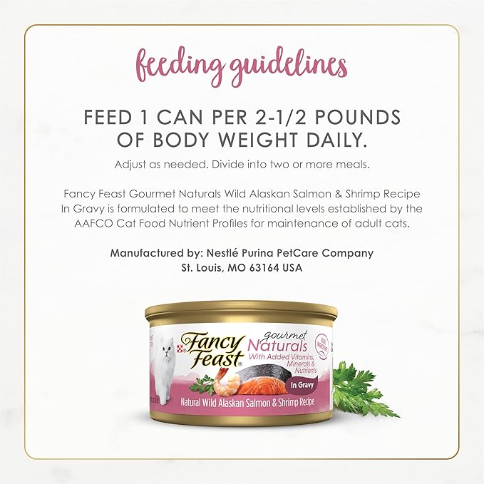 Fancy Feast Purina Wet Cat Food Gourmet Naturals Wild Alaskan Salmon and Shrimp Recipe in Wet Cat Food Gravy - 3 oz. Cans,(Pack of 24)