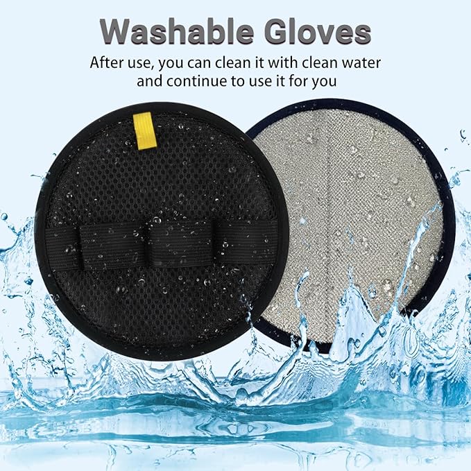 2Pack Pet Hair Removal Glove for Cats and Dogs, Four-Finger Circular Design with Soft Lining and Hanging Loop, Reusable Pet Grooming Gloves for Clothing, Carpet, Car Seats (Black)