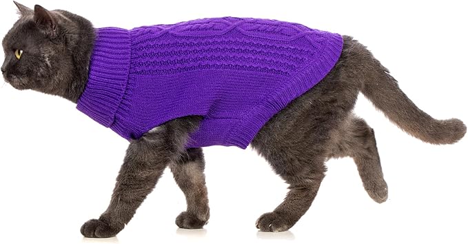 Stretchy Cat Sweater - 17 Colors & 6 Sizes | Snug Winter-Ready Knit for Boy/Girl Cats & Kittens(Deep Purple, X-Small)