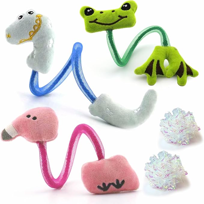 Interactive Cat Toys Set, Silvervine Chew Sticks and Catnip Spring Ropes, Indoor Cat Toys for Exercise and Dental Care, for All Cat Breeds (5 Pack)