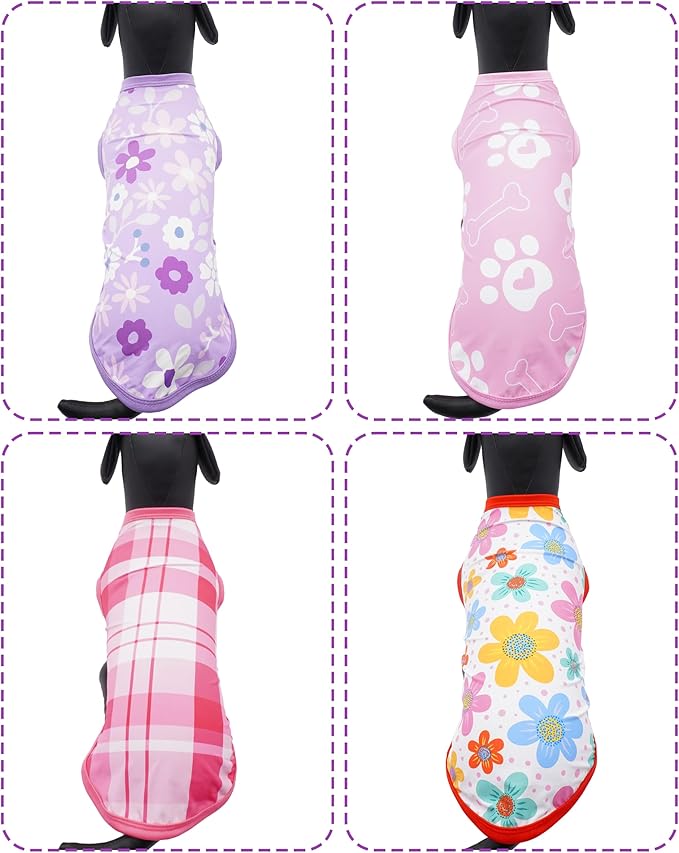 PET SHOW 4 Pack Summer Dog Shirts for Large Dogs Girl UPF 50+ UV Sun Protection Cooling Clothes Tank Top Floral Dog T-Shirts Pet Holiday Party Sleeveless Vest Pink(XX-Large)