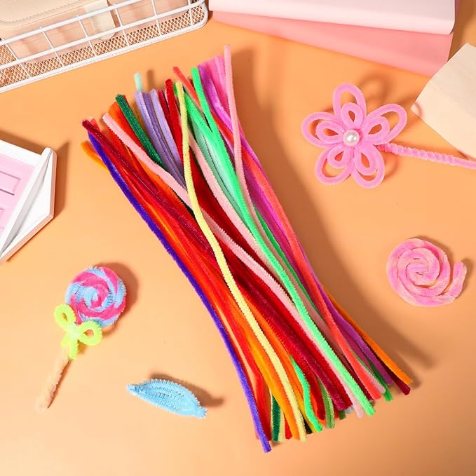 Mipcase 100Pcs Colorful Twistable Pipe Cleaner Cat Toys Soft Plush Spring Interactive DIY Supplies for Indoor Cats and Kittens Flexible Wool Sticks for Pet Play