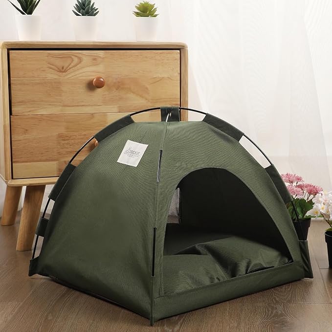 Cat Tent for Indoor & Outdoor Cats, Breathable Mesh Pet Teepee with Sturdy PVC Frame, Soft & Cooling Cat Bed Tent, Semi-Enclosed Cat House or Bunny Shelter, Durable Cat Dome Furniture