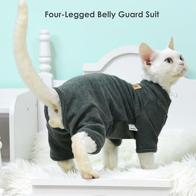 Sphynx Cat Sweater –Hairless Cats Shirt Pullover Kitten T-Shirts with Belly-Wrap Protection, Soft-Stretch Winter Clothes for Hairless Cats, Indoor Kitten Apparel (Dark Grey, X-Large)