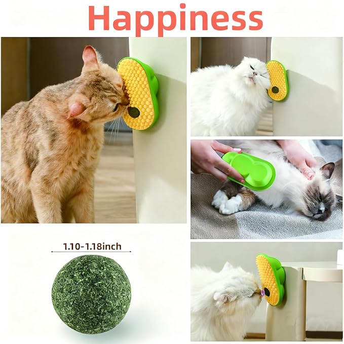 【2-Pack】Wall-Mounted Catnip Grooming Massager - Self-Grooming Corner Brush for Cats to Lick, Scratch, and Massage Cheeks with Catnip, for Indoor Cats