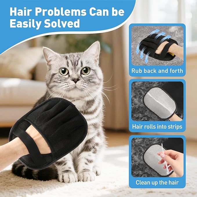Pet Hair Removal Glove for Cats & Dogs, Five-Finger Electrostatic Pet Hair Remover Glove Reusable Brush Pet Hair Tool for Carpet, Car Seat, Couch and Laundry
