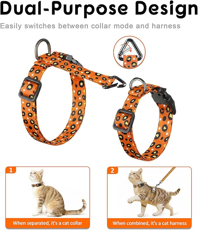 Halypet 2-Pack Cat Harness and Leash Set, Escape Proof 3-in-1 Adjustable Harness for Cats, Soft Lightweight, Easy On & Control for Walking, Travel & Outdoor Use, Medium (White & Orange)