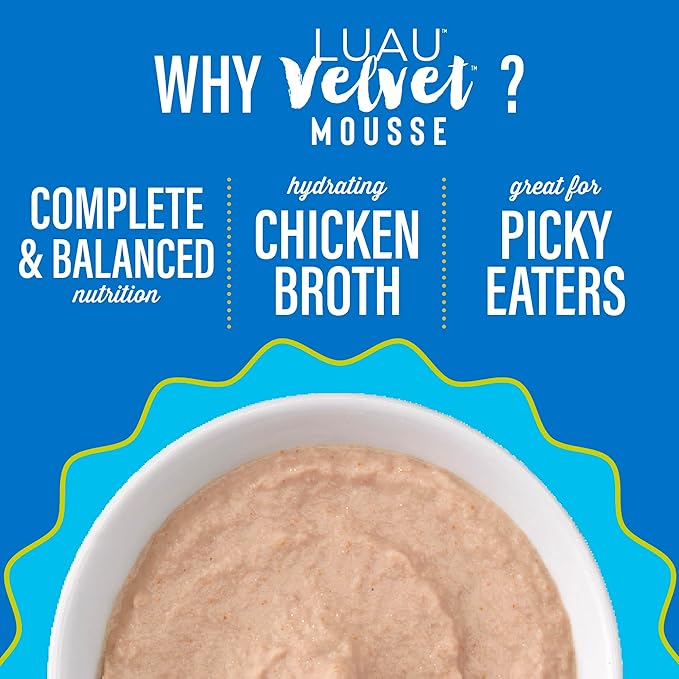 Tiki Cat Luau Velvet Mousse, Chicken & Salmon in Broth, Complete Nutrition for Balanced Diet, Wet Cat Food For All Life Stages, 2.8 oz. Pouch (Pack of 12)