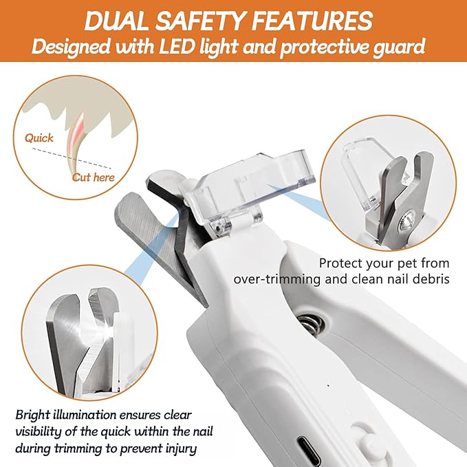 Dog Nail Trimmers & Dog Nail Grinder, USB Rechargeable, LED Light, Ultra-Quiet, Safety Guard, for Large Medium Small Dogs & Cats, Nail Clippers for Grooming & Claw Trimming