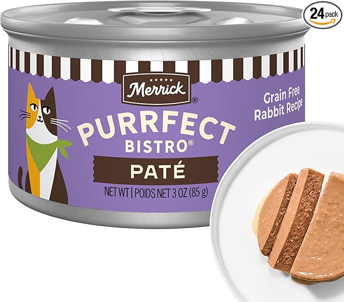 Merrick Purrfect Bistro Grain Free Wet Cat Food Rabbit Recipe Pate - (Pack of 24) 3 oz. Cans