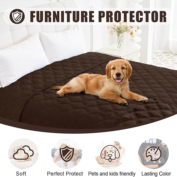 Smiry Waterproof Dog Bed Cover Blanket 52x82, Soft Reversible Pet Blanket, Washable Leakproof Cats Dogs Couch Cover for Sofa, Couch, Furniture, Chocolate/Chocolate