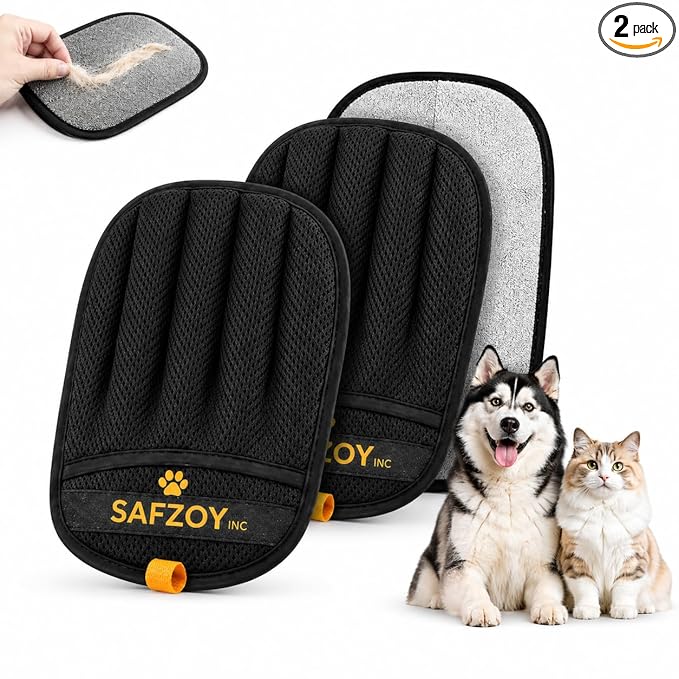 Pet Hair Removal Glove for Cats & Dogs – Reusable Magic Brush – Five-Finger Grooming & Hair Remover Tool, Electrostatic Cleaning Glove for Laundry, Couch, Carpet & Car Seat (Pack of 2)
