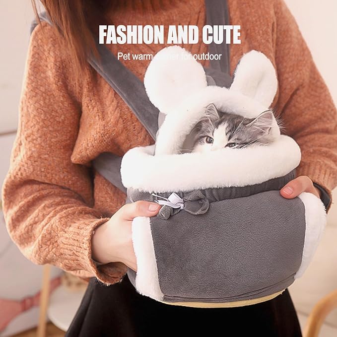 Cat Bag Carrier, Double Pocket Cat Front Pack, Comfortable Sling Carrier with Adjustable Buckle, Cozy Travel Carrier (Grey, Large)