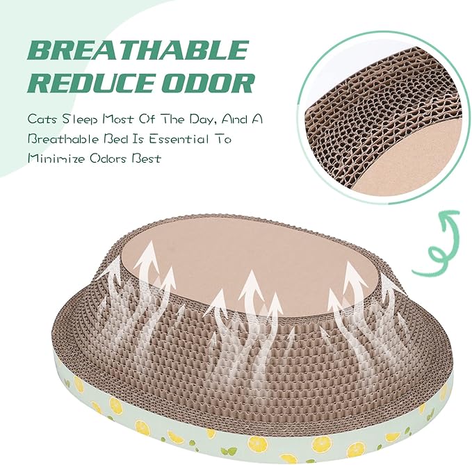 Oval Cat Cardboard Scratcher with Lounger Bed, High-Density Kitty Cat Scratching Pad for Indoor Cats Grinding Claws, Ergonomic Curved Furniture Couch Cat Scratch Protector, 17.3" × 13.6" × 4.5"