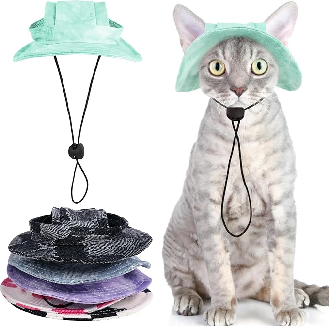 QBLEEV Cat Hats for Cats Only, Sphynx Hat with Ear Hole, Hairless Cat Cowboy Hats for Birthday Party Halloween, Kitten Headwear Sun Sombrero Caps, Chihuahua Sunscreen Baseball Outdoor Climbing Cap