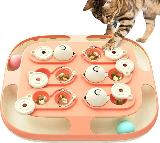 KADTC Cat Puzzle Feeder Toy, Large Size, 2 Ways to Play, 2 Levels of Challenge, Track Balls, Slow Feeder & Mental Stimulation for Indoor Cats